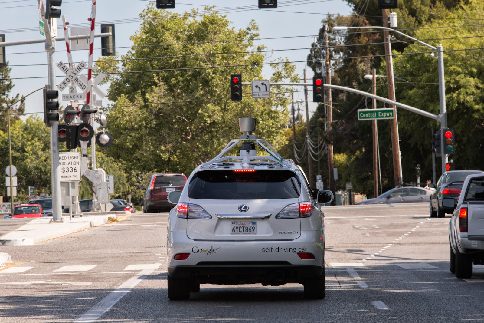 Google self-driving car on a city street